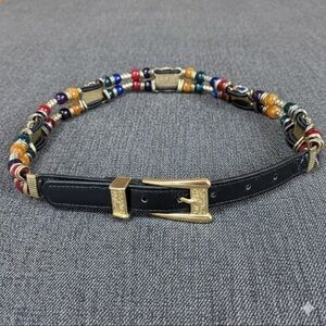 Colorful Beaded Belt with Black Leather